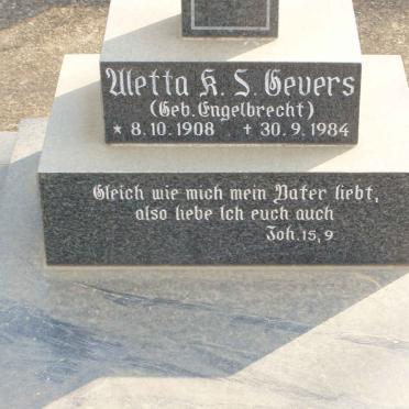 GEVERS Uletta K.S. nee ENGELBRECHT 1908-1984