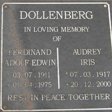 DOLLENBERG Ferdinand Adolf Edwin 1911-1975 &amp; Audrey Iris GATES 1917-2000