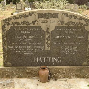 HATTING  Johannes Hendrik 1880-1959 &amp; Helena Petronella COETZER 1895-1974