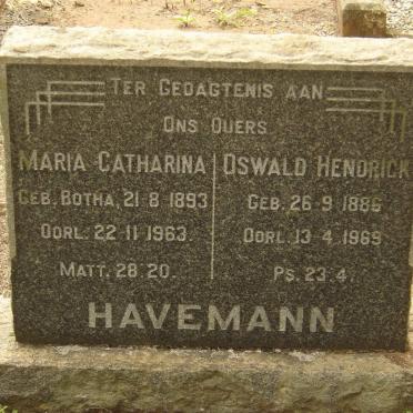 HAVEMANN Oswald Hendrick 1886-1969 &amp; Maria Catharina BOTHA 1893-1963