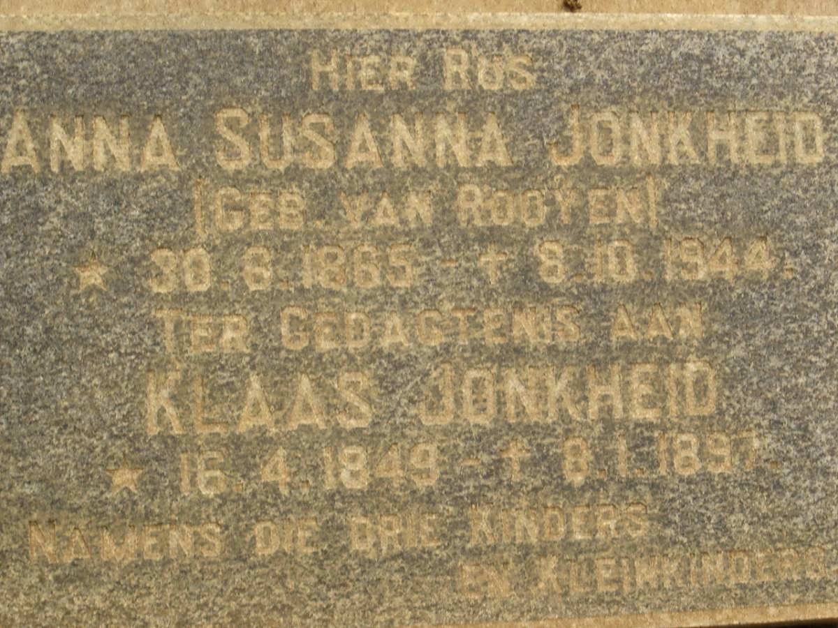 JONKHEID Anna Susanna nee VAN ROOYEN 1865-1944