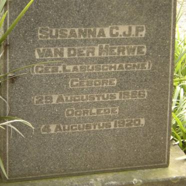 MERWE Susanna C.J.P., van der nee LABUSCHAGNE 1886-1920