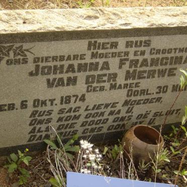 MERWE Johanna Francina, van der nee MAREE 1874-1954