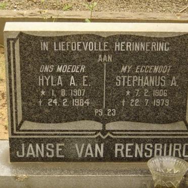 RENSBURG Stephanus A., Janse van 1906-1979 &amp; Hyla A.E.1907-1984