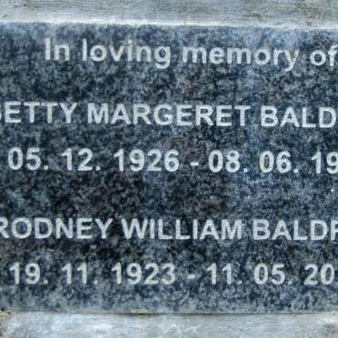 BALDREY Rodney William 1923-2014 &amp; Betty Margeret 1926-1991
