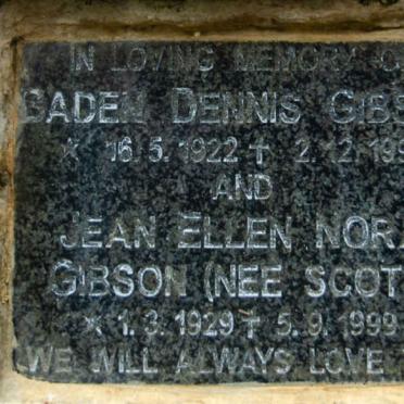 GIBSON Gaden Dennis 1922-1991 &amp; Jean Ellen Nora SCOTT 1929-1999