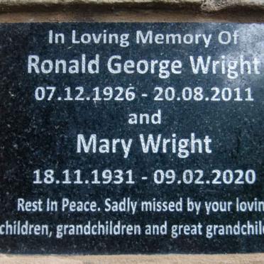 WRIGHT Ronald George 1926-2011 &amp; Mary 1931-2020