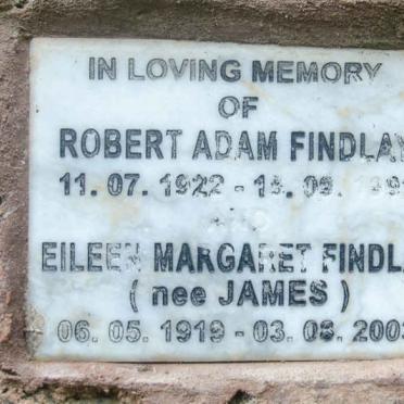 FINDLAY Robert Adam 1922-1992 &amp; Eileen Margaret JAMES 1919-2003