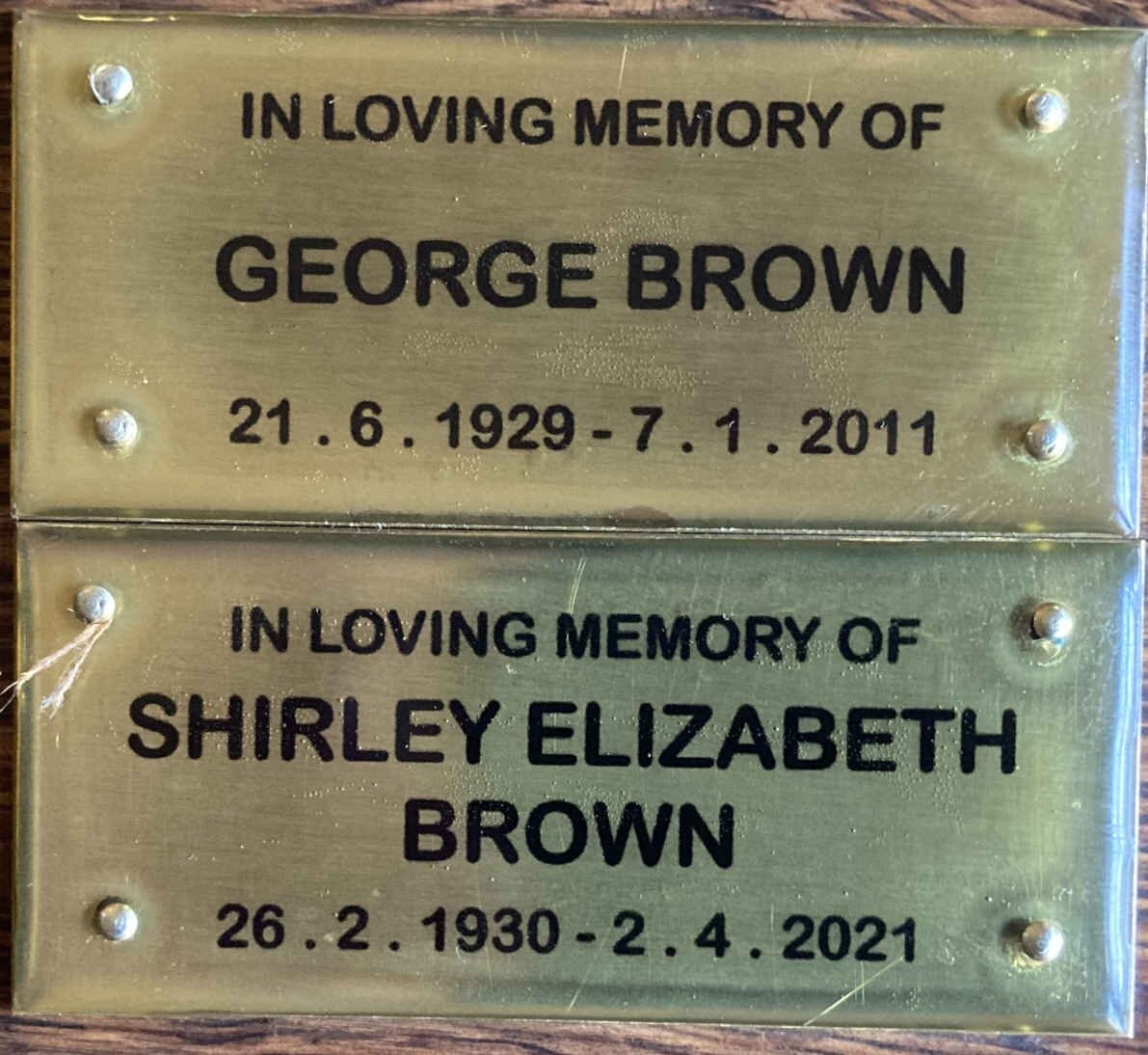 BROWN George 1929-2011 & Shirley Elizabeth 1930-2021