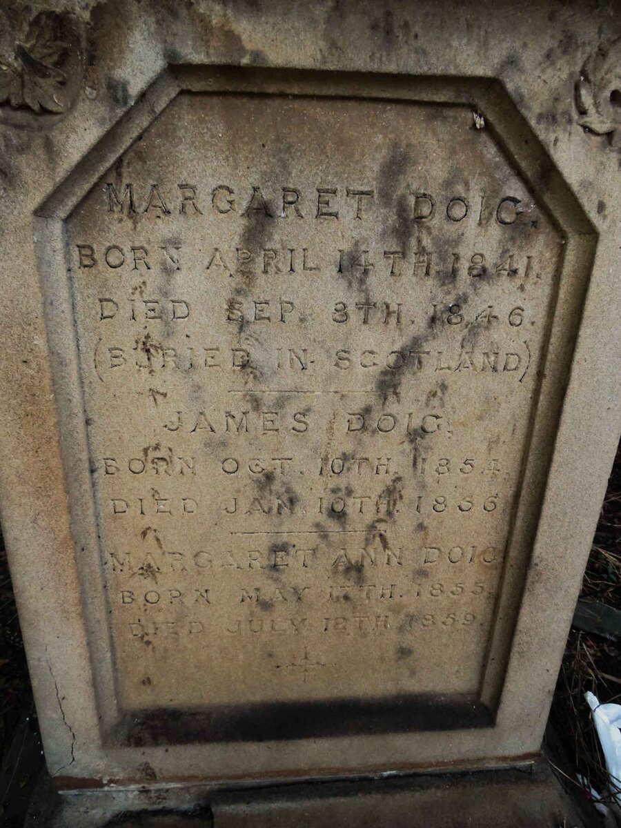 DOIG Margaret 1841-1846 :: DOIG James 1854-1856 :: DOIG Margaret Ann 1855-1859