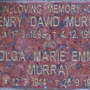 MURRAY Henry David 1898-1982 &amp; Olga Marie Emma 1914-1998