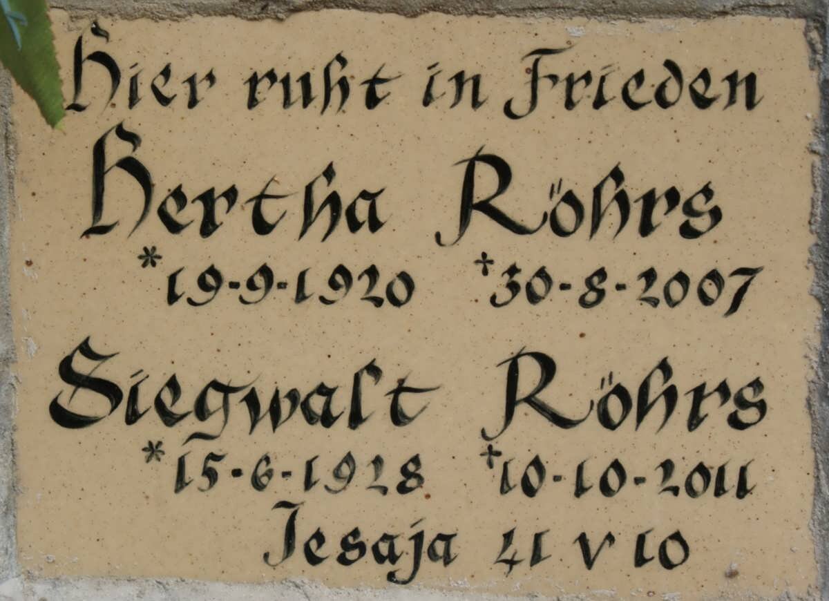 RÖHRS Siegwalt 1928-2011 &amp; Bertha 1920-2007