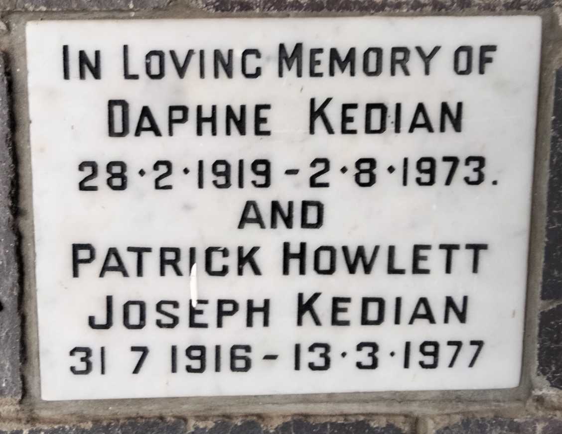 KEDIAN Patrick Howlett Joseph 1916-1977 & Daphne 1919-1973