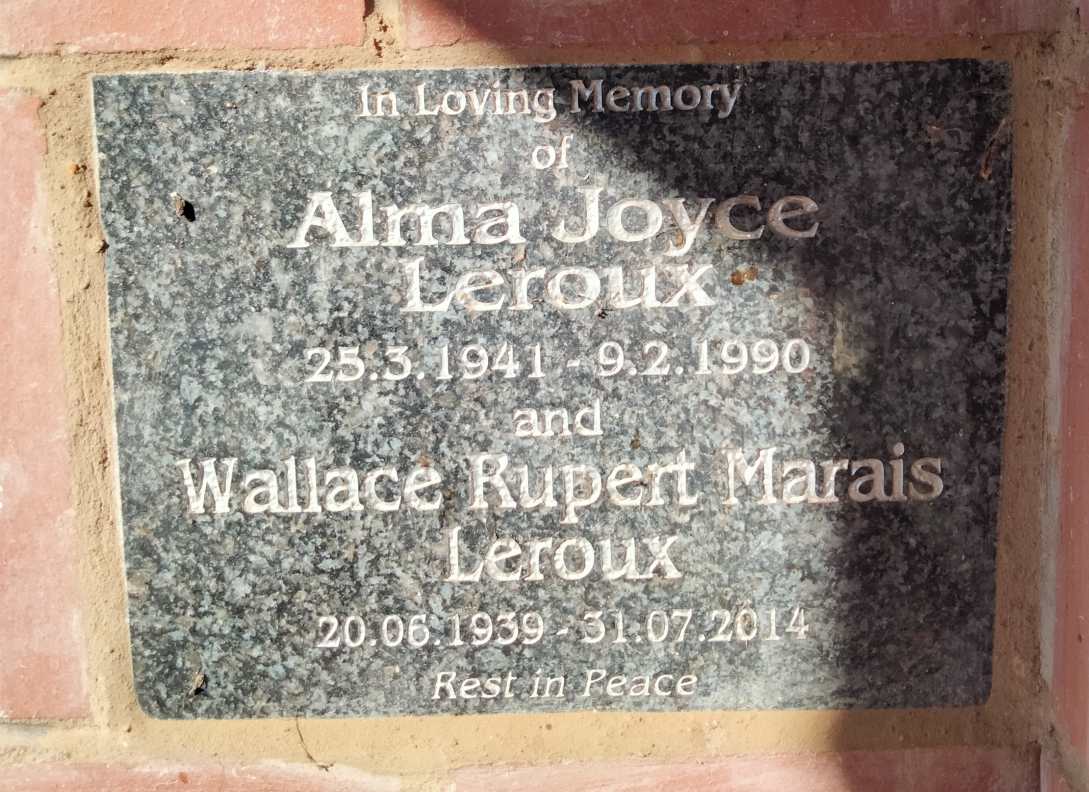 LEROUX Wallace Rupert Marais 1939-2014 & Alma Joyce 1941-1990