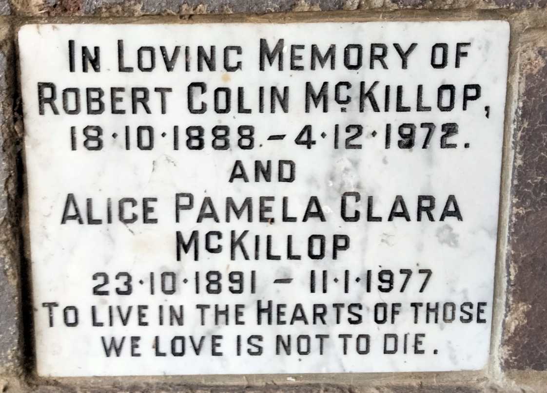 MCKILLOP Robert Colin 1888-1972 & Alice Pamela Clara 1891-1977