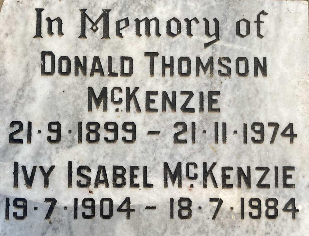 McKENZIE Donald Thomson 1899-1974 & Ivy Isabel 1904-1984