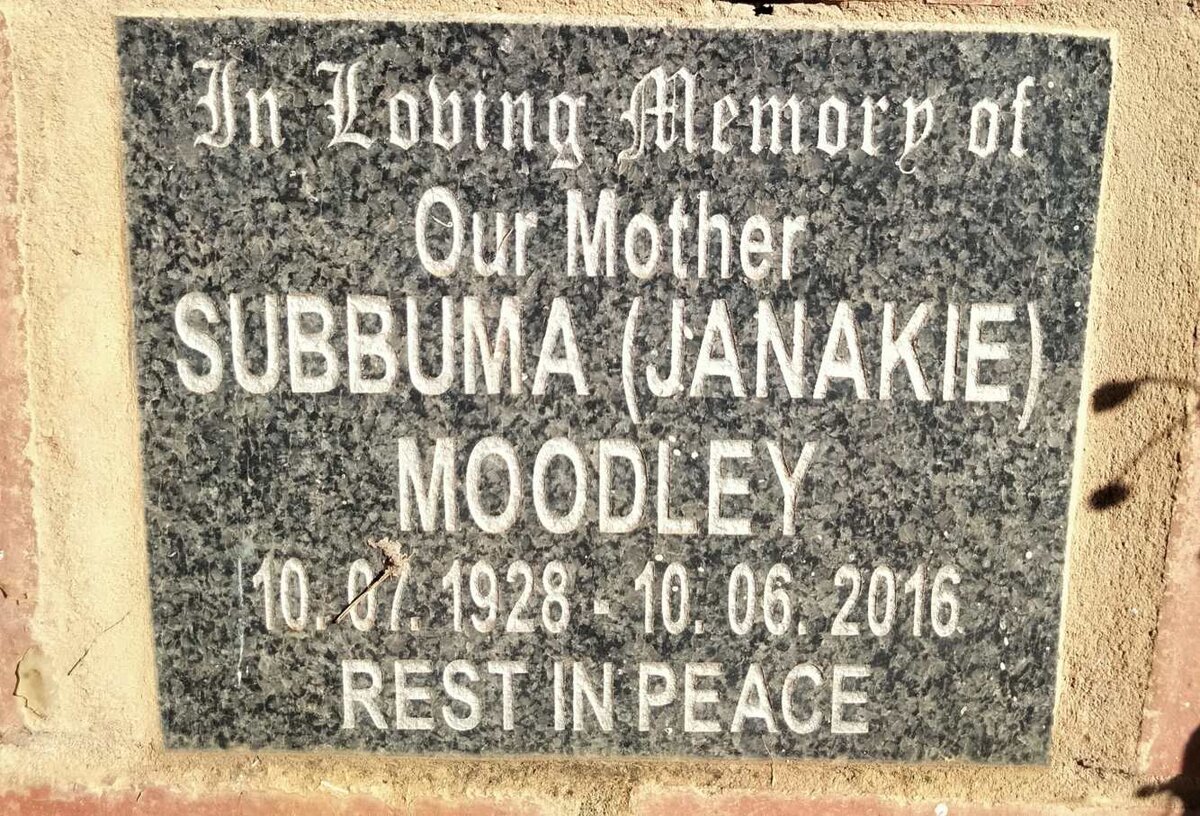 MOODLEY Subbuma 1928-2016