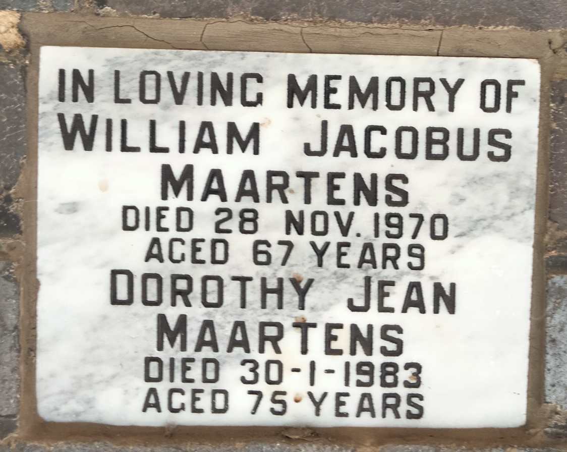 MAARTENS William Jacobus -1970 & Dorothy Jean -1983
