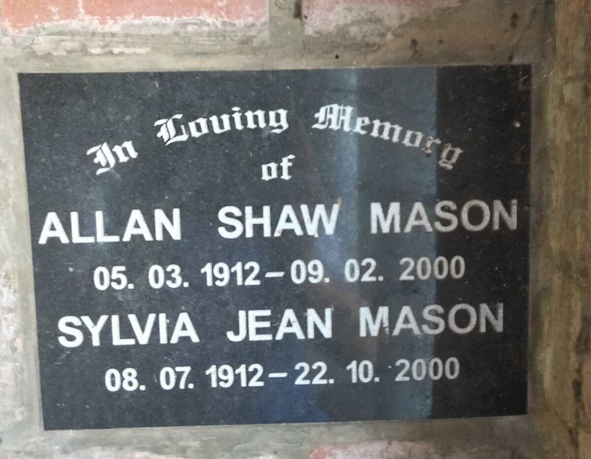 MASON Allan Shaw 1912-2000 & Sylvia Jean 1912-2000