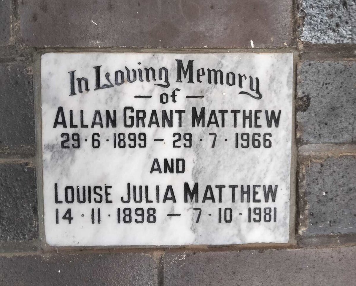 MATTHEW Allan Grant 1899-1966 & Louise Julia 1898-1981