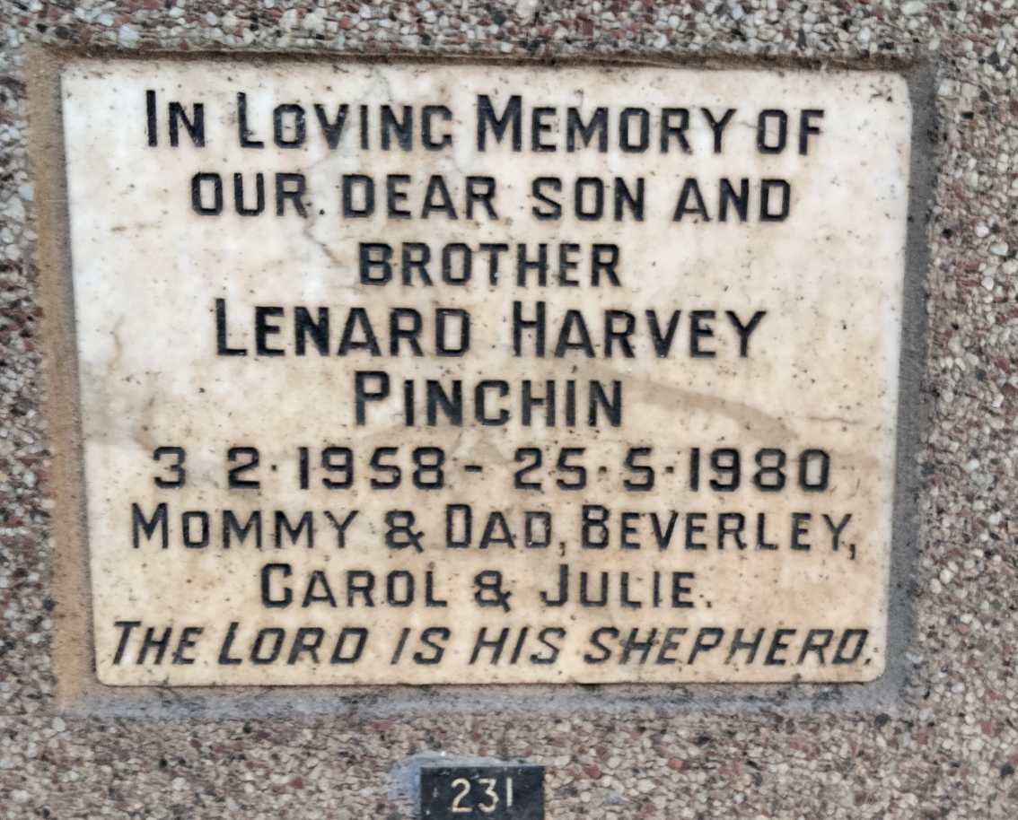 PINCHIN Lenard Harvey 1958-1980