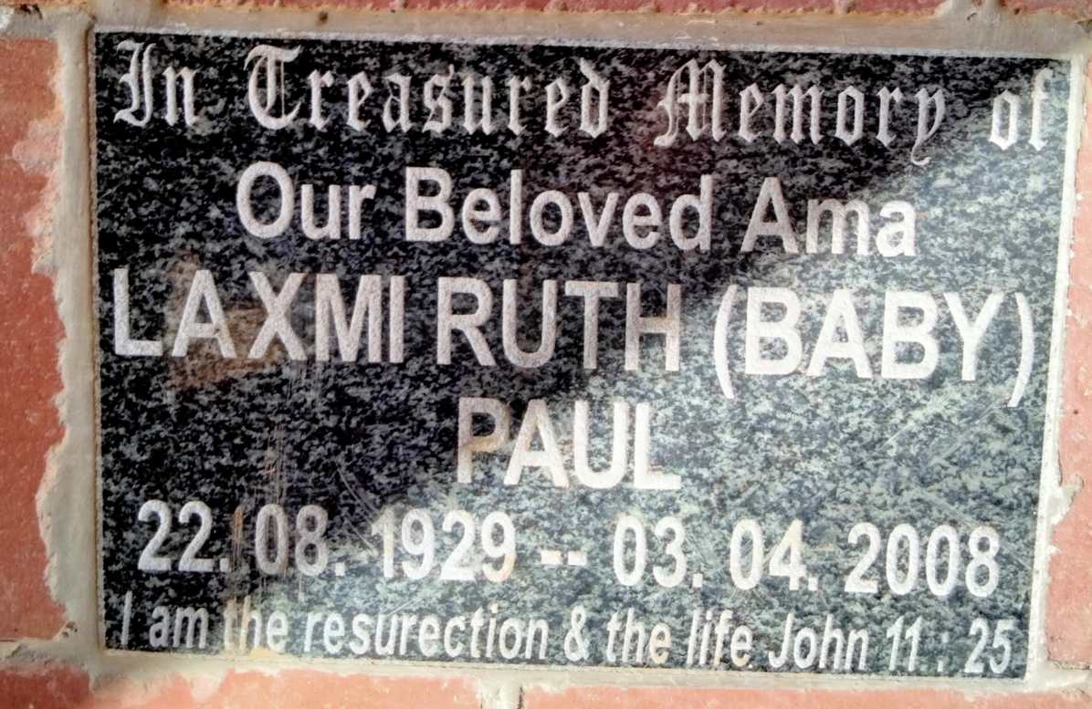 PAUL Laxmi Ruth 1929-2008