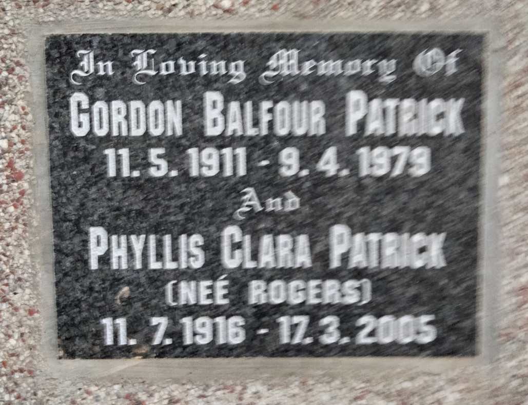 PATRICK Gordon Balfour 1911-1979 & Phyllis Clara ROGERS 1916-2005