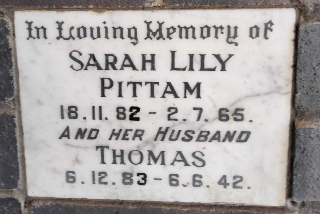 PITTAM Thomas 1883-1942 & Sarah Lily 1882-1965