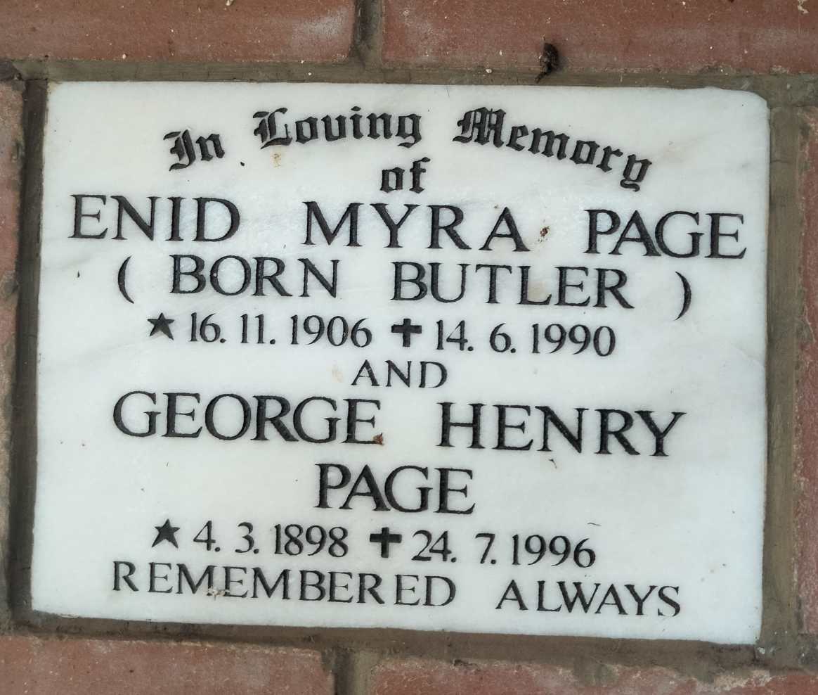 PAGE George Henry 1898-1996 & Enid Myra BUTLER 1906-1990