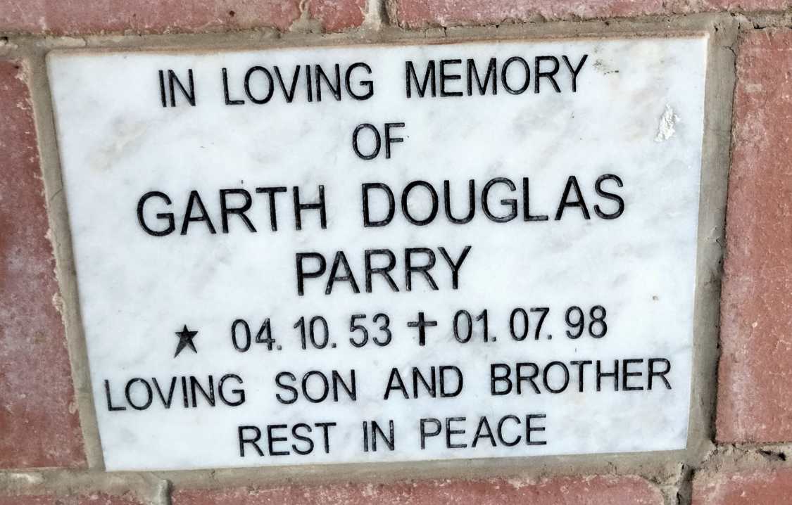 PARRY Garth Douglas 1953-1998