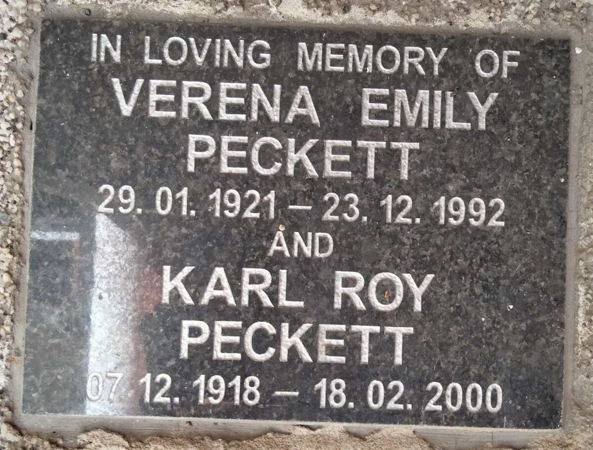 PECKETT Karl Roy 1918-2000 & Verena Emily 1921-1992