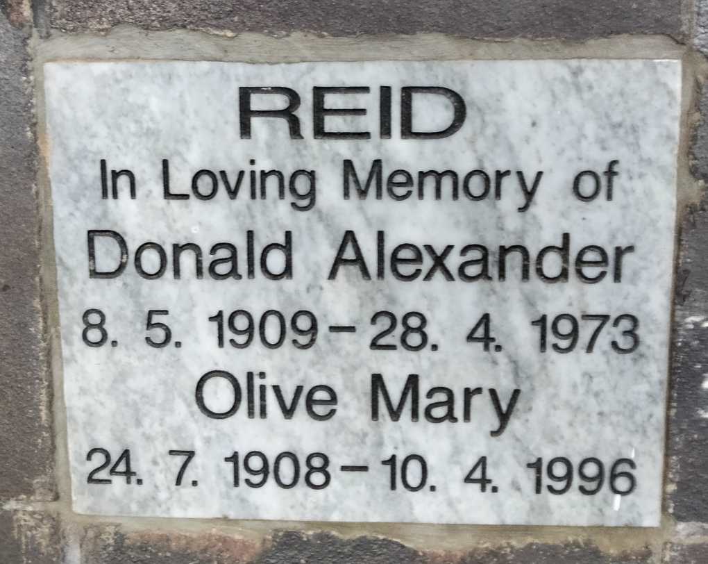 REID Donald Alexander 1909-1973 & Olive Mary  1908-1996