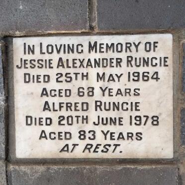 RUNCIE Alfred -1978 & Jessie Alexander -1964