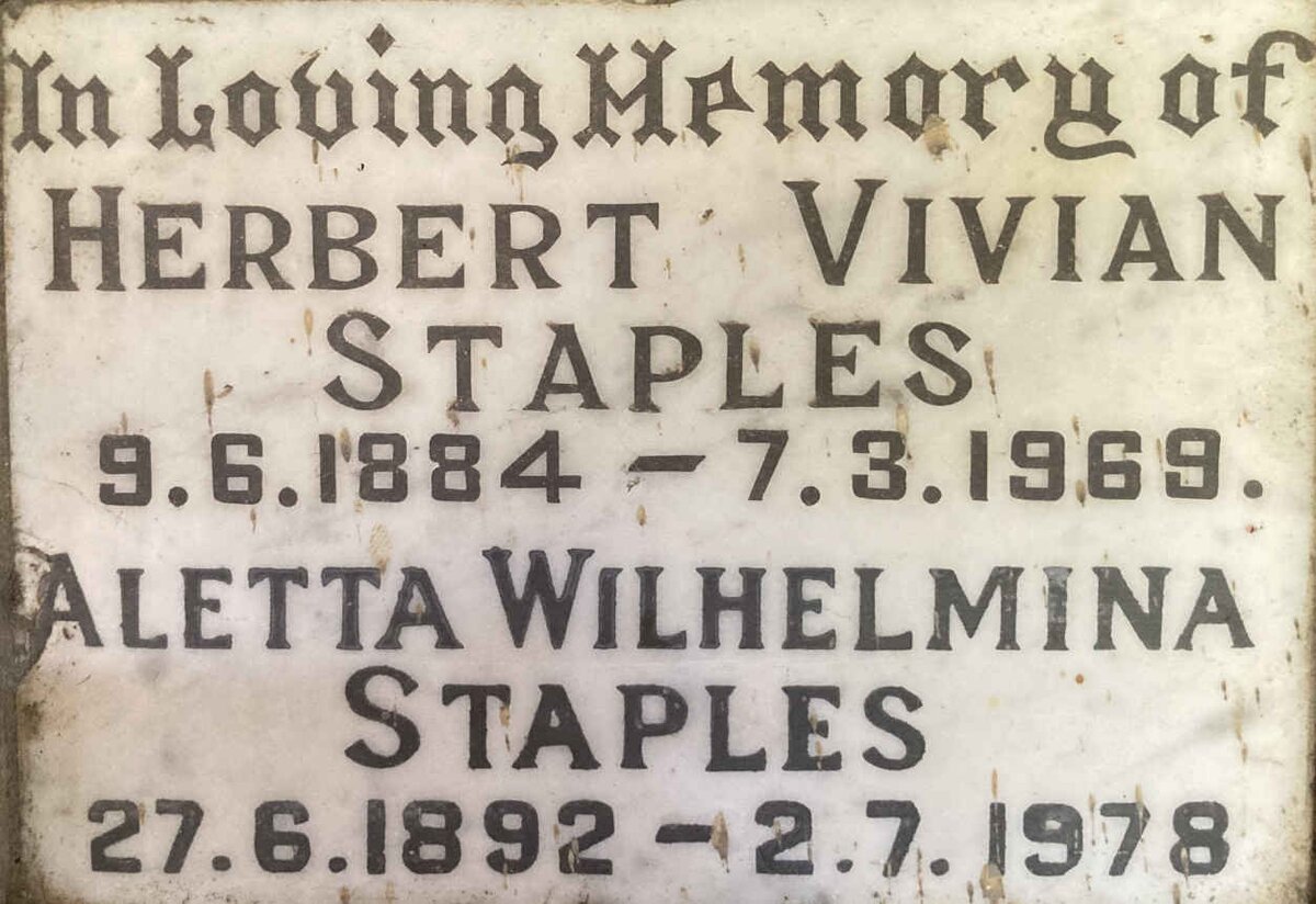 STAPLES Herbert Vivian 1884-1969 & Aletta Wilhelmina 1892-1978