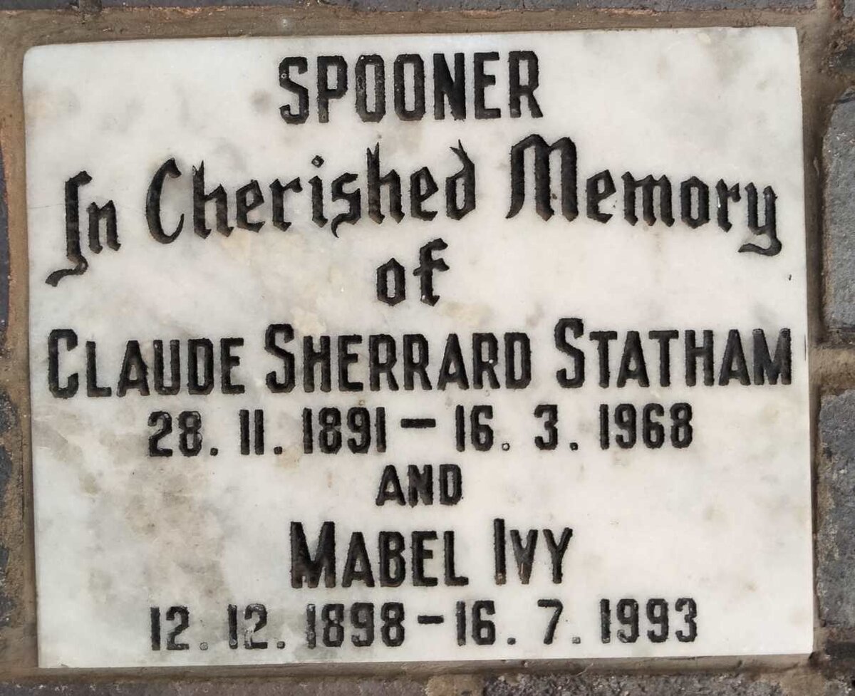 SPOONER Claude Sherrard Statham 1891-1968 & Mabel Ivy 1898-1993
