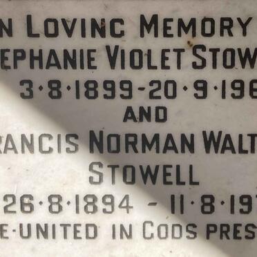 STOWELL Francis Norman Walter 1894-1973 & Stephanie Violet 1899-1961