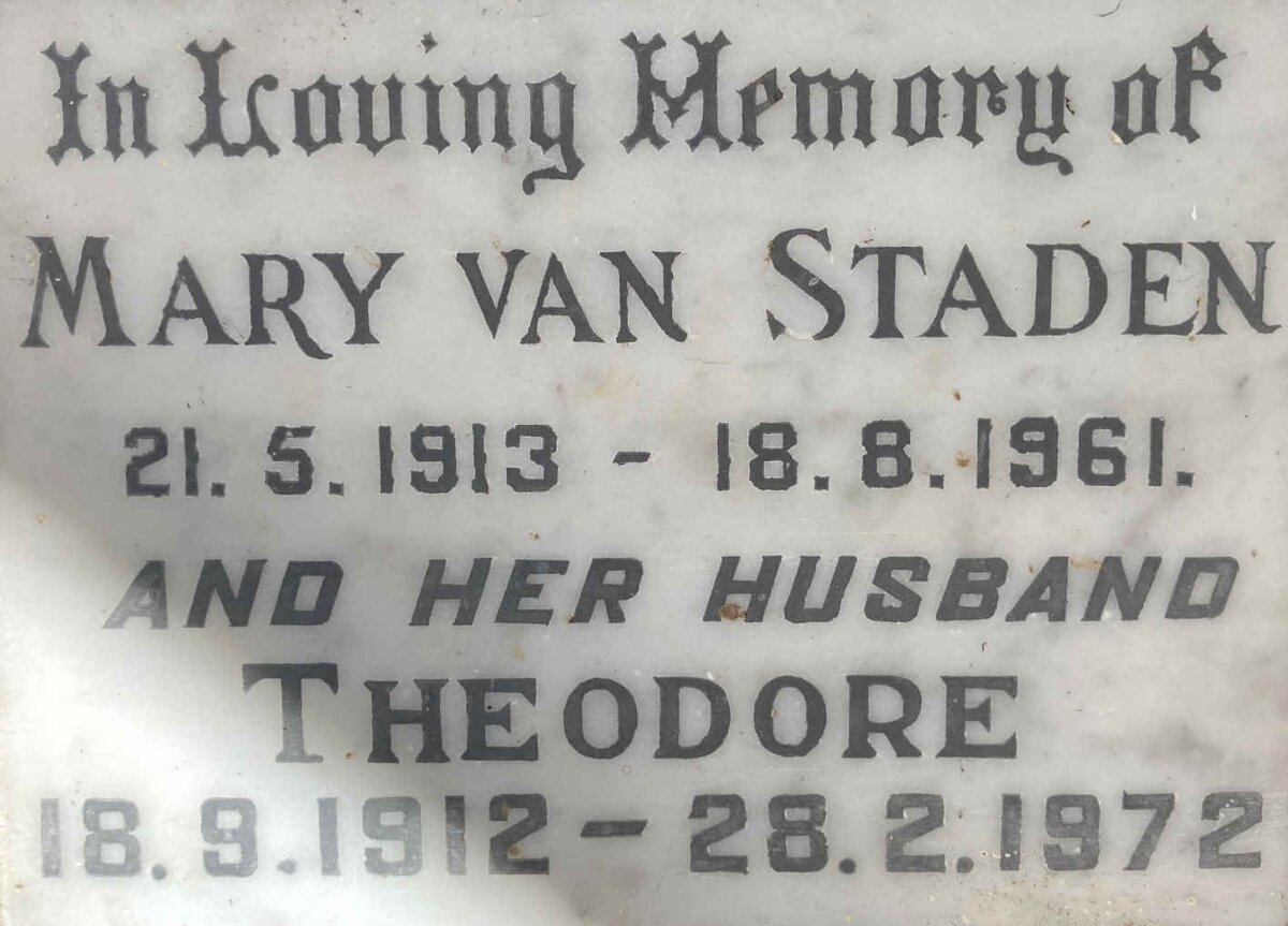 STADEN Theodore, van 1912-1972 & Mary 1913-1961
