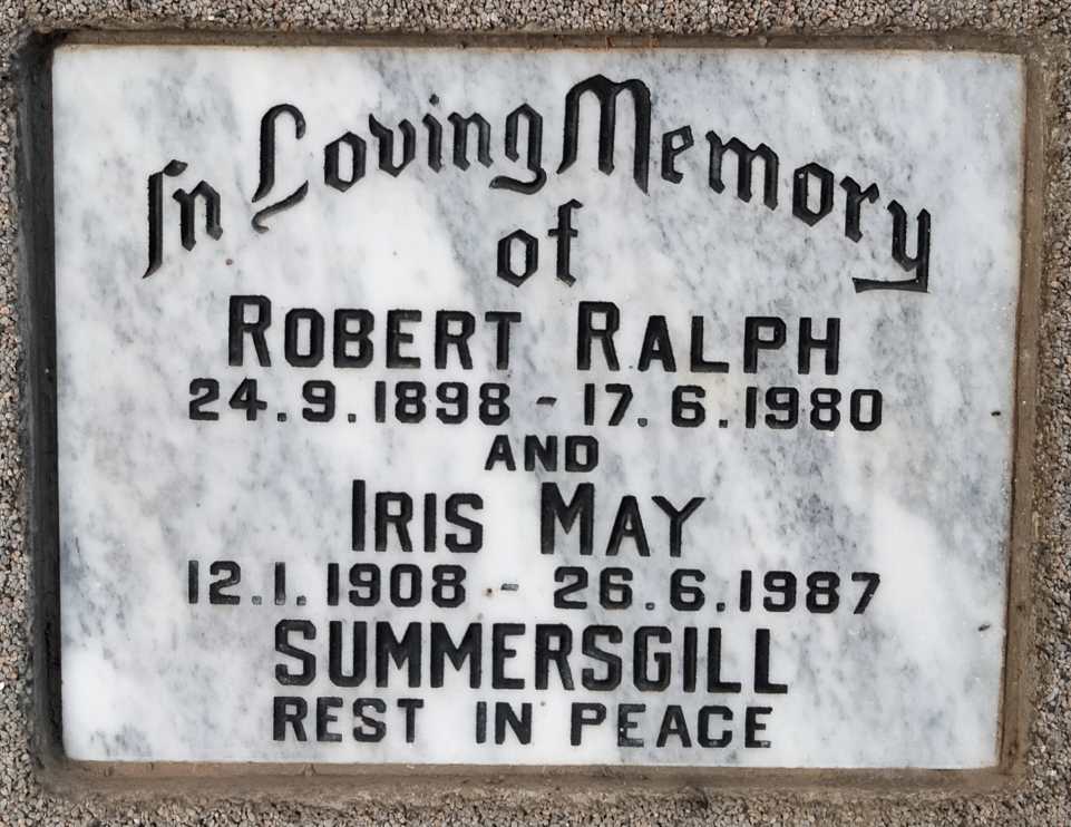SUMMERSGILL Robert Ralph 1898 -1980 & Iris May 1908-1987