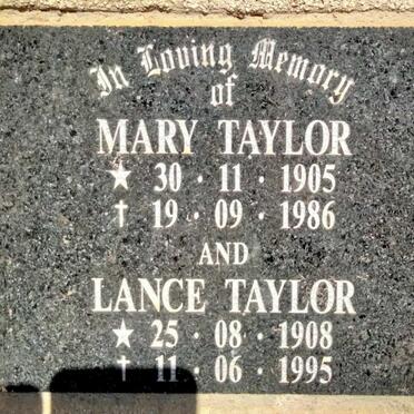 TAYLOR Lance 1908-1995 & Mary 1905-1986
