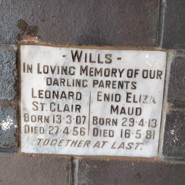 WILLS Leonard St.Clair 1907-1956 & Enid Eliza Maud 1913-1981 