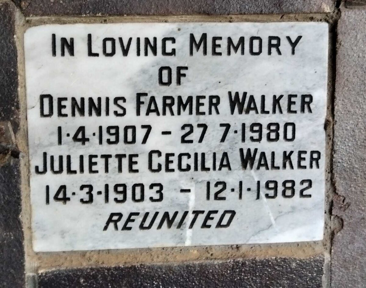 WALKER Dennis Farmer 1907-1980 & Juliette Cecilia 1903-1982
