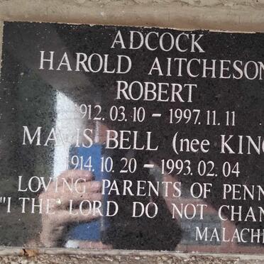 ADCOCK Harold Aitcheson Robert 1912-1997 & Mavis Bell KING 1914-1993
