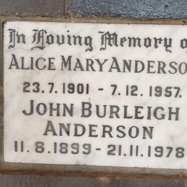 ANDERSON John Burleigh 1899-1978 & Alice Mary 1901-1957