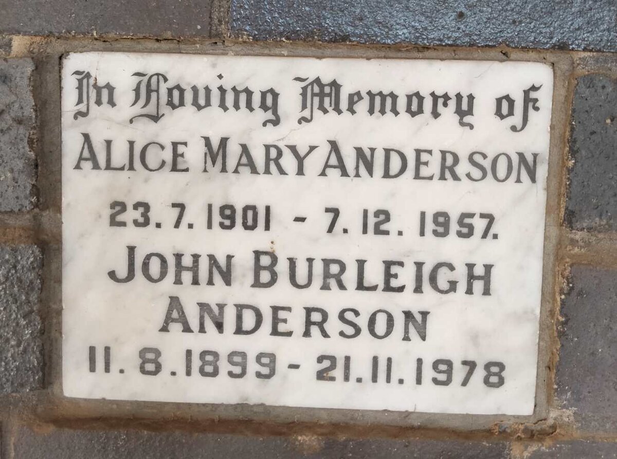 ANDERSON John Burleigh 1899-1978 & Alice Mary 1901-1957