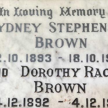 BROWN Sydney Stephenson 1893-1958 & Dorothy Rachel 1892-1980