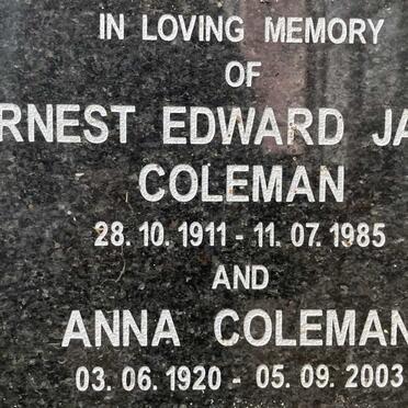 COLEMAN Ernest Edward James 1911-1985 & Anna 1920-2003