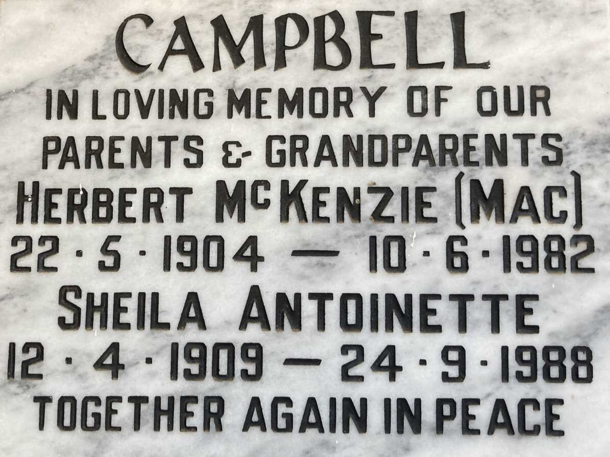 CAMPBELL Herbert McKenzie 1904-1982 Sheila Antoinette 1909-1988