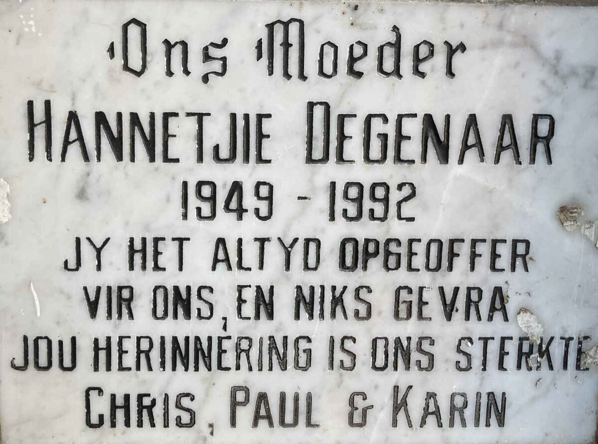 DEGENAAR Hannetjie 1949-1992