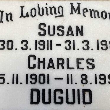 DUGUID Charles 1901-1992 & Susan 1911-1985