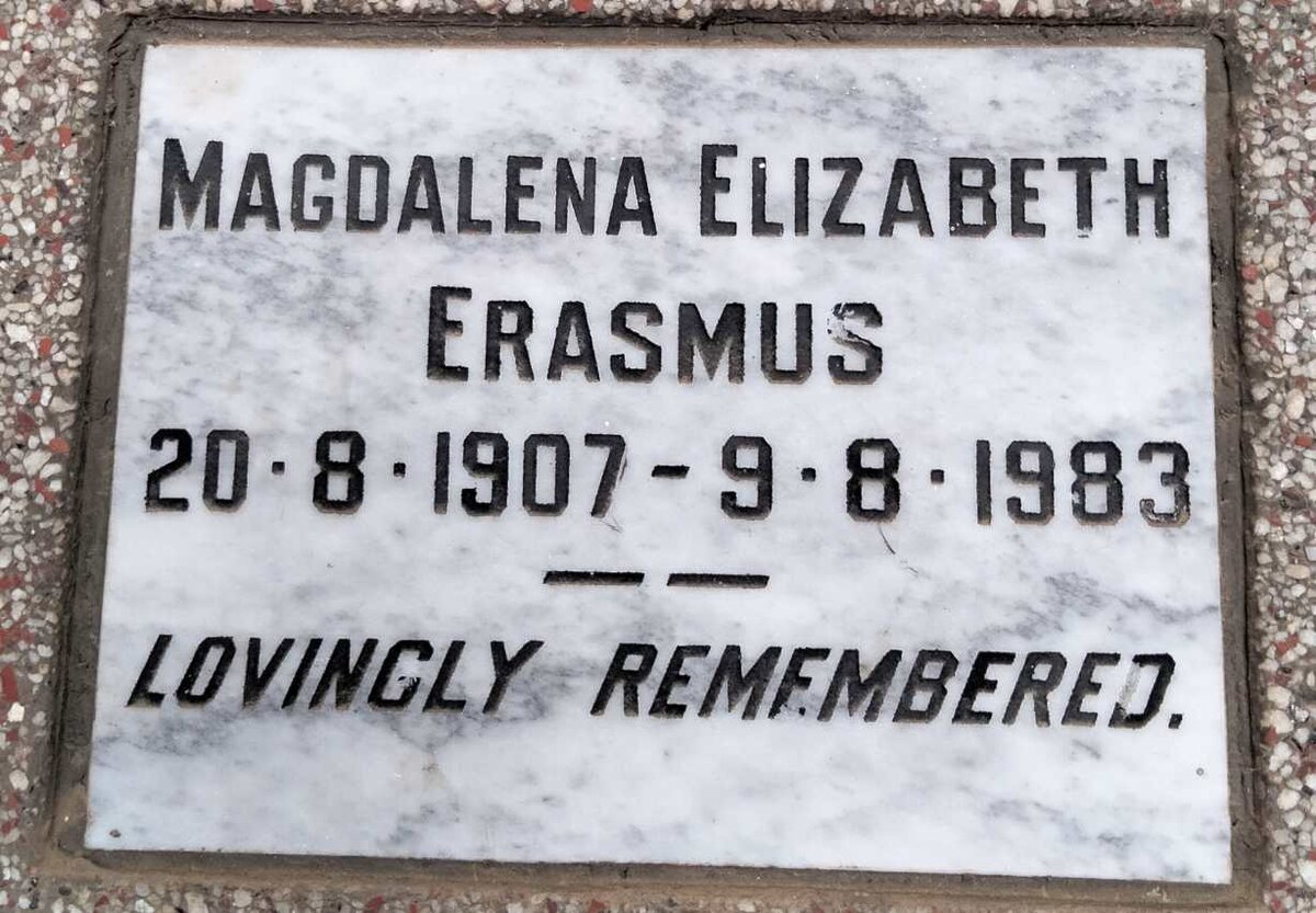 ERASMUS Magdalena Elizabeth 1907-1983